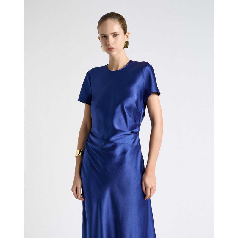 Cue Viscose Satin Draped Waist Midi Dress image number 7